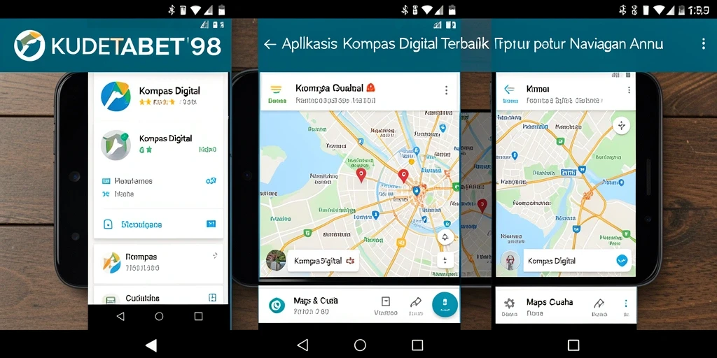 Antarmuka aplikasi KUDETABET98 yang intuitif untuk navigasi kompas digital.