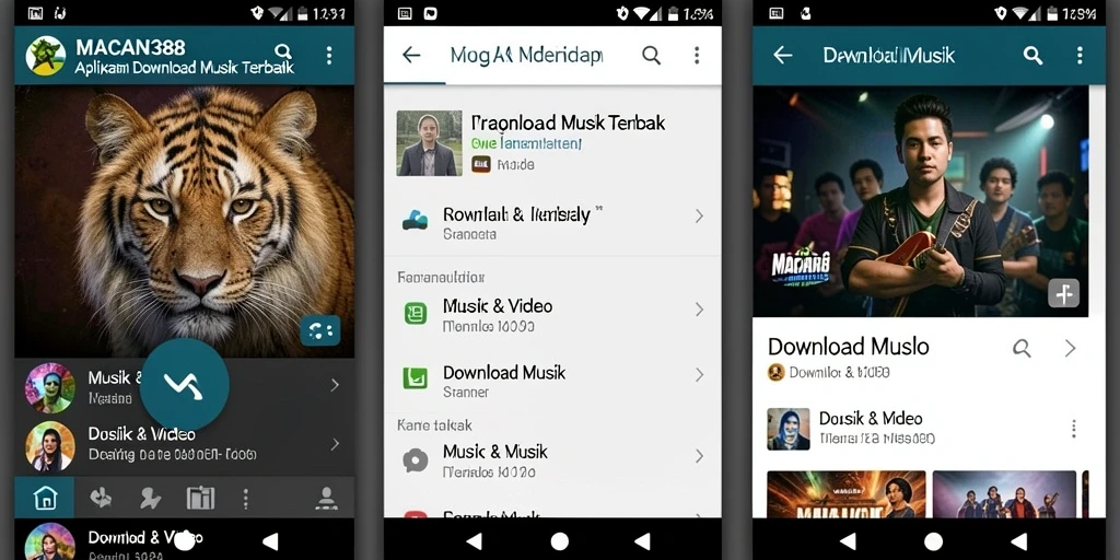 Tampilan antarmuka utama aplikasi Download Musik MACAN388 yang sederhana.