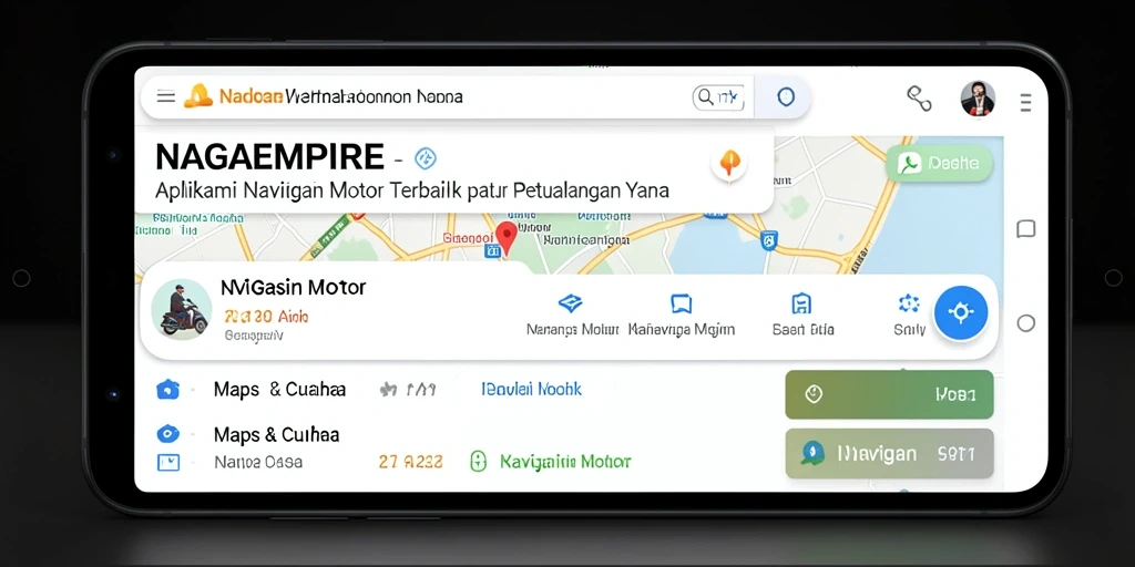 Menampilkan antarmuka pengguna aplikasi NAGAEMPIRE untuk Navigasi Motor.